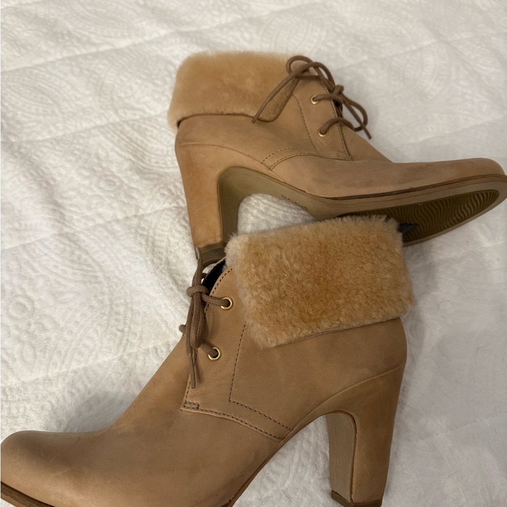 Ecco Tan Fur-Lined Ankle Booties